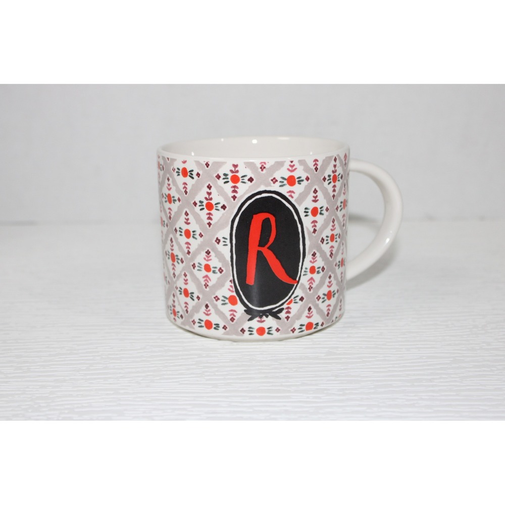 Anthropologie Monogram Letter R Mug Ralph Waldo Emerson Quote Grey Red S0185